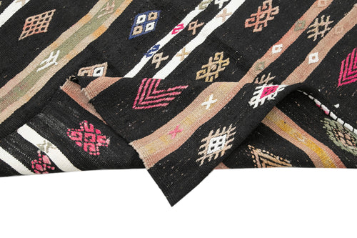 Striped Kilim Brown Striped Goat Hair Handmade Rug 5'3'' x 10'2''