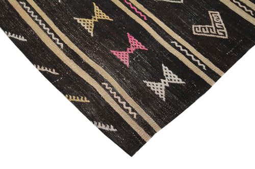 Striped Kilim Brown Striped Goat Hair Handmade Rug 6'4'' x 9'2''