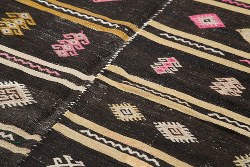 Striped Kilim Brown Striped Goat Hair Handmade Rug 6'4'' x 9'2''