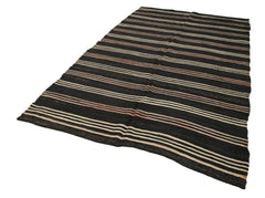 Striped Kilim Brown Striped Goat Hair Handmade Rug 6'1'' x 10'9''