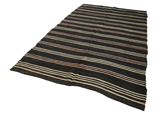 Striped Kilim Brown Striped Goat Hair Handmade Rug 6'1'' x 10'9''