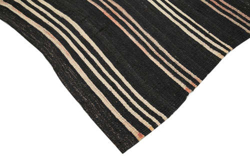 Striped Kilim Brown Striped Goat Hair Handmade Rug 6'1'' x 10'9''