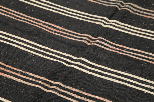 Striped Kilim Brown Striped Goat Hair Handmade Rug 6'1'' x 10'9''