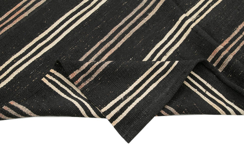 Striped Kilim Brown Striped Goat Hair Handmade Rug 6'1'' x 10'9''