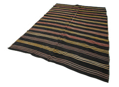 Striped Kilim Brown Striped Goat Hair Handmade Rug 6'6'' x 10'1''