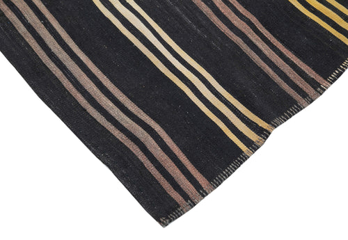 Striped Kilim Brown Striped Goat Hair Handmade Rug 6'6'' x 10'1''