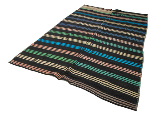 Striped Kilim Brown Striped Goat Hair Handmade Rug 6'4'' x 10'6''