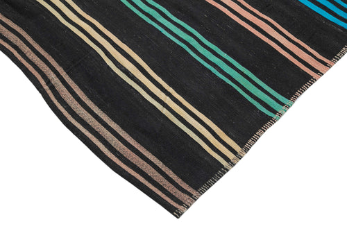 Striped Kilim Brown Striped Goat Hair Handmade Rug 6'4'' x 10'6''