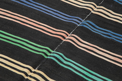 Striped Kilim Brown Striped Goat Hair Handmade Rug 6'4'' x 10'6''