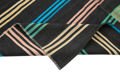 Striped Kilim Brown Striped Goat Hair Handmade Rug 6'4'' x 10'6''