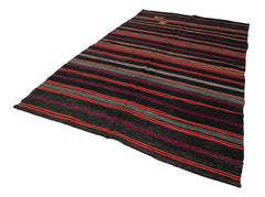 Striped Kilim Brown Striped Goat Hair Handmade Rug 6'8'' x 10'11''