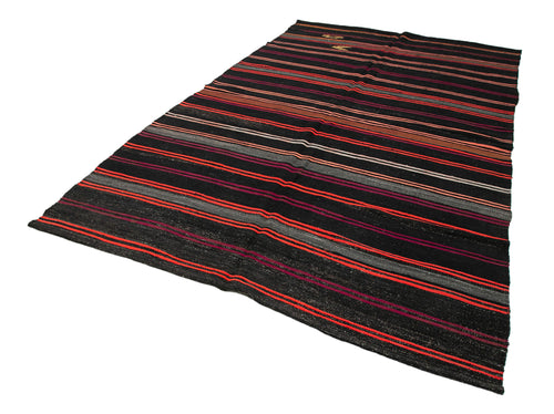 Striped Kilim Brown Striped Goat Hair Handmade Rug 6'8'' x 10'11''