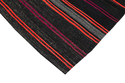 Striped Kilim Brown Striped Goat Hair Handmade Rug 6'8'' x 10'11''