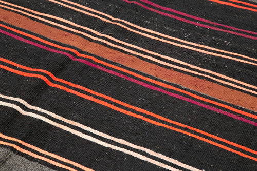 Striped Kilim Brown Striped Goat Hair Handmade Rug 6'8'' x 10'11''