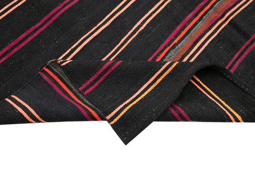 Striped Kilim Brown Striped Goat Hair Handmade Rug 6'8'' x 10'11''