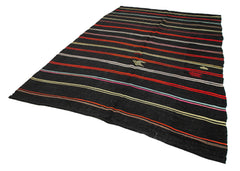Striped Kilim Brown Striped Goat Hair Handmade Rug 7'0'' x 10'7''
