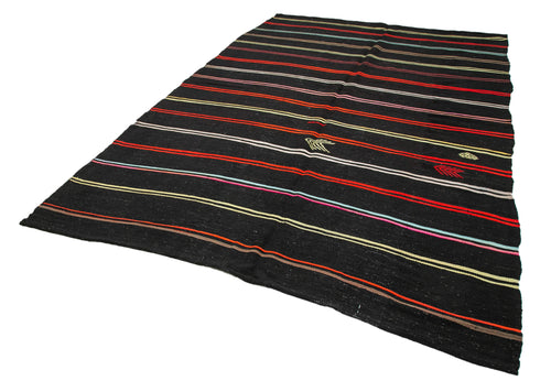 Striped Kilim Brown Striped Goat Hair Handmade Rug 7'0'' x 10'7''
