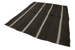 Striped Kilim Brown Striped Goat Hair Handmade Rug 7'6'' x 9'4''