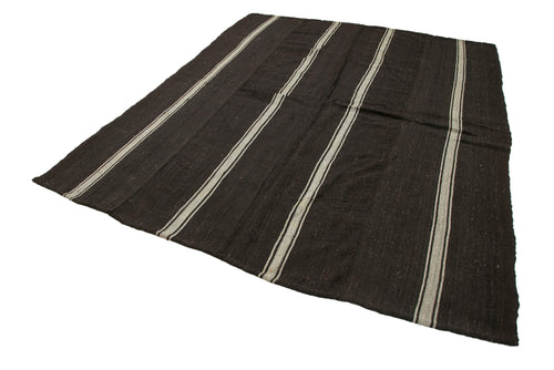 Striped Kilim Brown Striped Goat Hair Handmade Rug 7'6'' x 9'4''