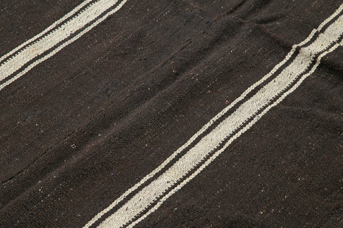 Striped Kilim Brown Striped Goat Hair Handmade Rug 7'6'' x 9'4''