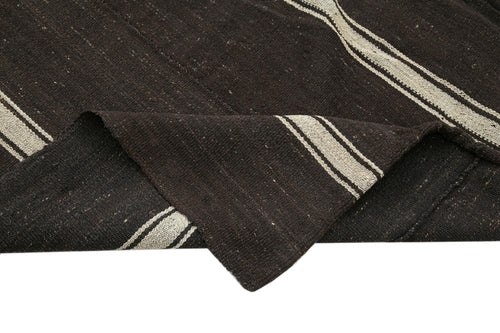 Striped Kilim Brown Striped Goat Hair Handmade Rug 7'6'' x 9'4''