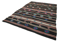 Striped Kilim Brown Striped Goat Hair Handmade Rug 7'10'' x 11'9''