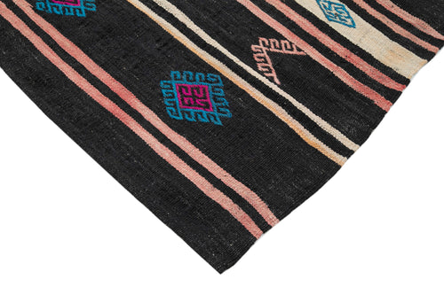 Striped Kilim Brown Striped Goat Hair Handmade Rug 7'10'' x 11'9''