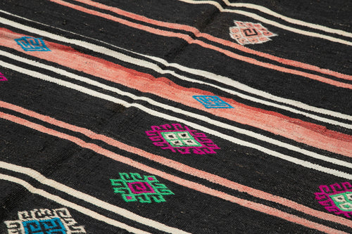 Striped Kilim Brown Striped Goat Hair Handmade Rug 7'10'' x 11'9''