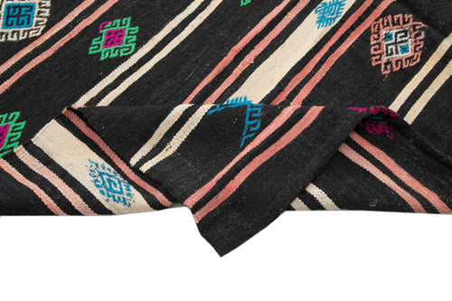 Striped Kilim Brown Striped Goat Hair Handmade Rug 7'10'' x 11'9''