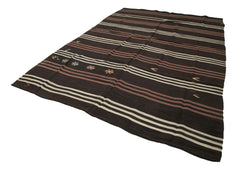 Striped Kilim Brown Striped Goat Hair Handmade Rug 7'5'' x 11'1''