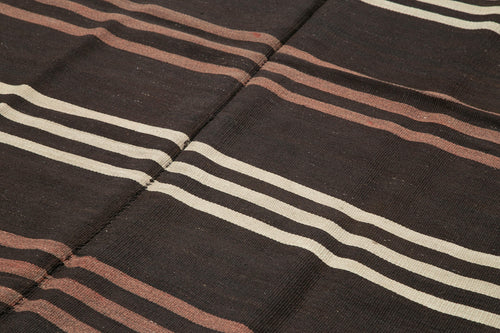 Striped Kilim Brown Striped Goat Hair Handmade Rug 7'5'' x 11'1''