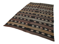 Striped Kilim Brown Striped Goat Hair Handmade Rug 6'6'' x 10'9''