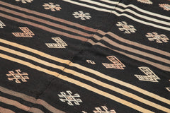 Striped Kilim Brown Striped Goat Hair Handmade Rug 6'6'' x 10'9''