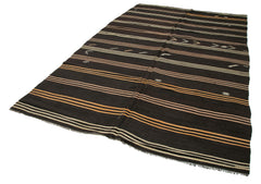 Striped Kilim Brown Striped Goat Hair Handmade Rug 6'8'' x 10'11''