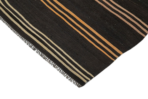 Striped Kilim Brown Striped Goat Hair Handmade Rug 6'8'' x 10'11''