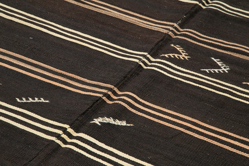 Striped Kilim Brown Striped Goat Hair Handmade Rug 6'8'' x 10'11''