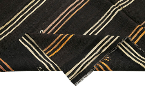 Striped Kilim Brown Striped Goat Hair Handmade Rug 6'8'' x 10'11''
