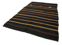 Striped Kilim Brown Striped Goat Hair Handmade Rug 6'8'' x 11'4''