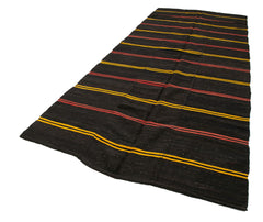 Striped Kilim Brown Striped Goat Hair Handmade Rug 5'8'' x 13'9''