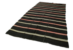 Striped Kilim Brown Striped Goat Hair Handmade Rug 6'7'' x 12'3''