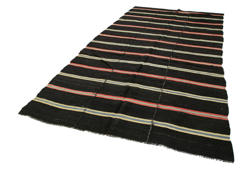 Striped Kilim Brown Striped Goat Hair Handmade Rug 6'7'' x 12'3''