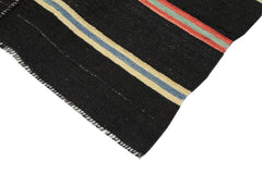 Striped Kilim Brown Striped Goat Hair Handmade Rug 6'7'' x 12'3''