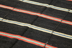Striped Kilim Brown Striped Goat Hair Handmade Rug 6'7'' x 12'3''