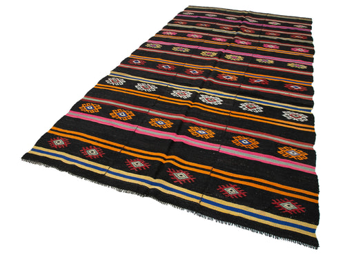 Striped Kilim Brown Striped Goat Hair Handmade Rug 6'3'' x 12'5''