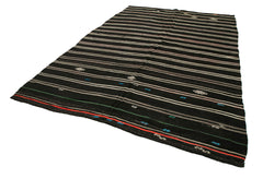 Striped Kilim Brown Striped Goat Hair Handmade Rug 6'8'' x 11'2''