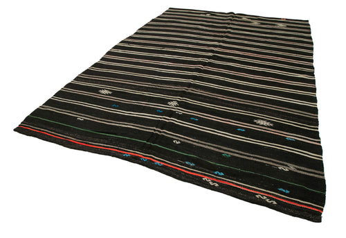 Striped Kilim Brown Striped Goat Hair Handmade Rug 6'8'' x 11'2''