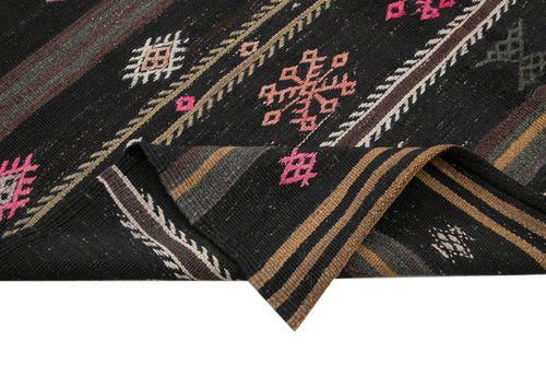 Striped Kilim Brown Striped Goat Hair Handmade Rug 6'9'' x 11'1''