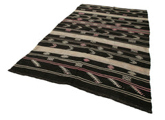 Striped Kilim Brown Striped Goat Hair Handmade Rug 6'4'' x 10'9''