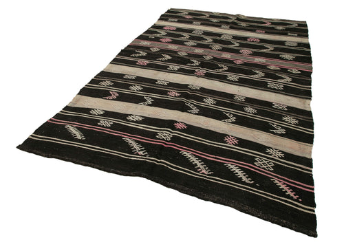 Striped Kilim Brown Striped Goat Hair Handmade Rug 6'4'' x 10'9''