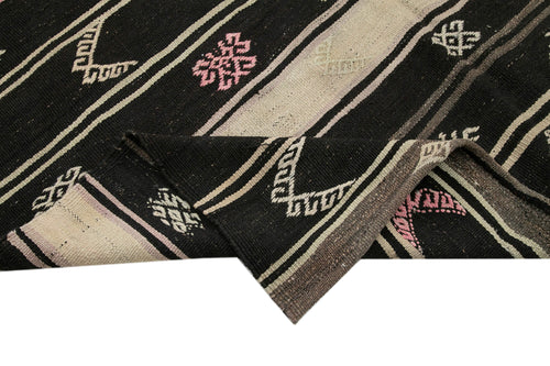 Striped Kilim Brown Striped Goat Hair Handmade Rug 6'4'' x 10'9''